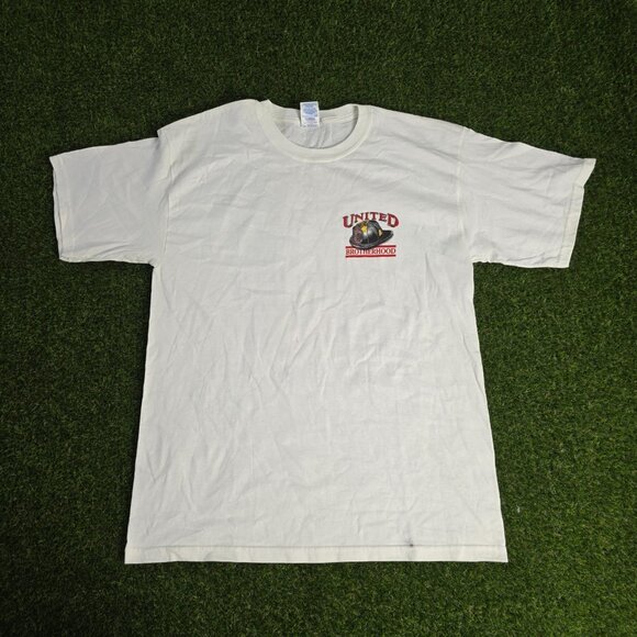 Firefighter Shirt Mens Large White Brotherhood Fireman white Vintage Y2K 2002 - Picture 7 of 14